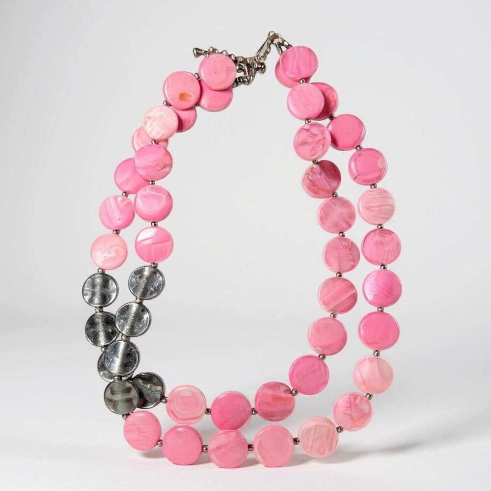 Madison Tyler Pink & Brown Double Strand Shell Necklace With Adjustable Chain